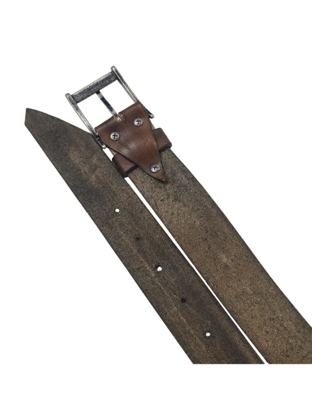 NEW Ishaor Vintage-Style Brown Leather Belt With Distressed Metal Buckle For Men